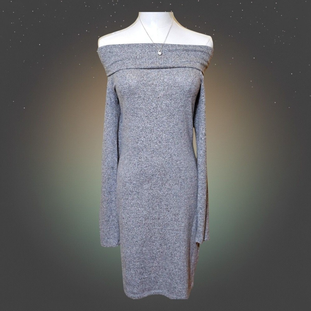 Express Sweater Dress Small Grey Bodycon Off-the-Shoulder Long Sleeve Soft